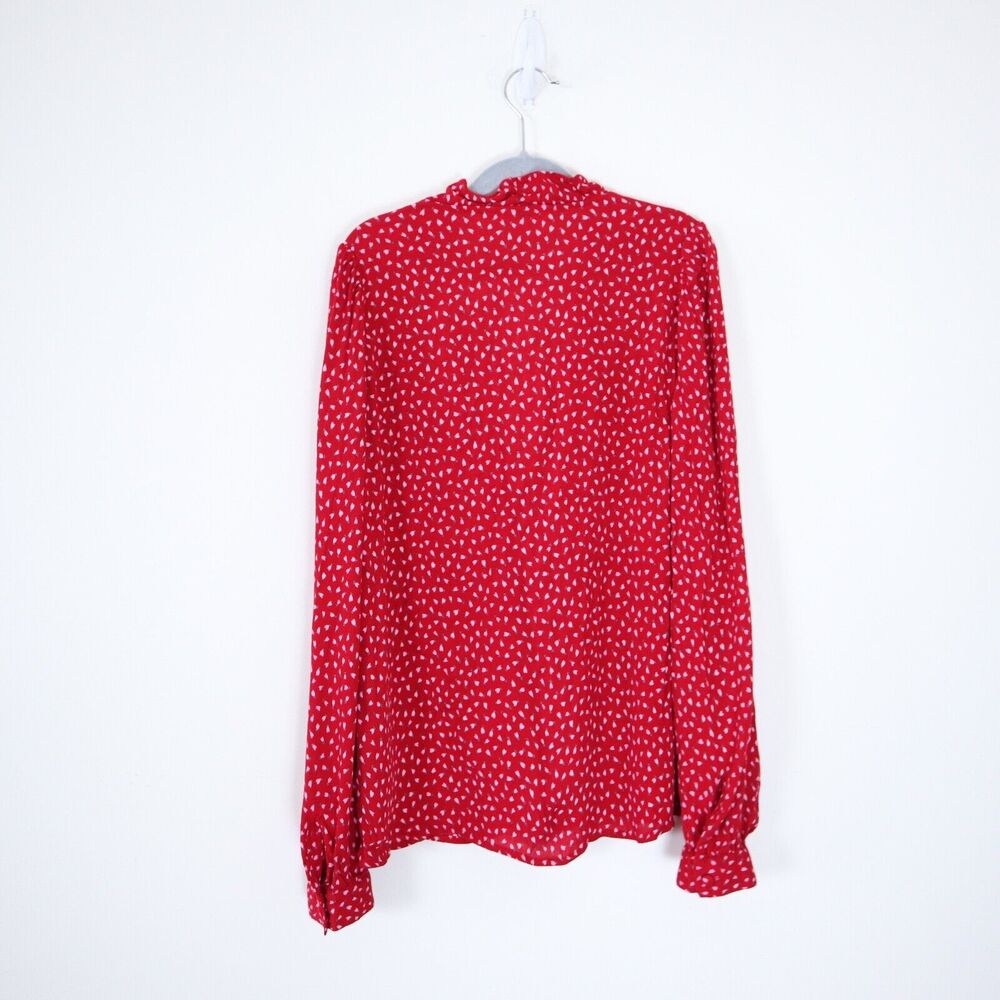 ROLLA’S Size M Lily Blouse Ruffle Trim Long Sleeve Red Pink Mini Tulip Print - Picture 8 of 11